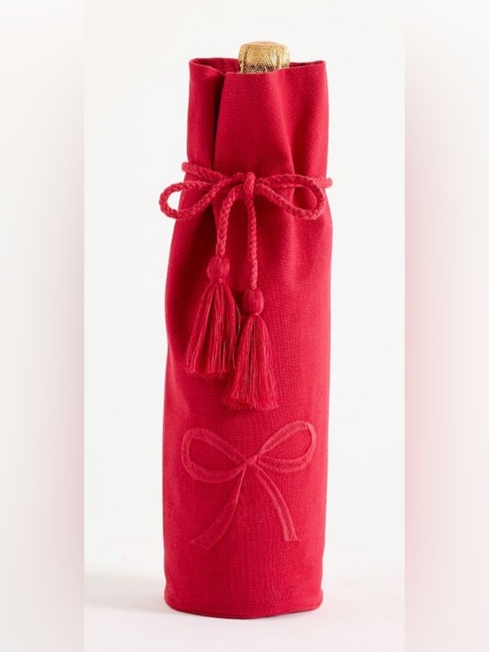 Monique Lhuillier x Pottery Barn Red Embroidered Bow Wine Bag